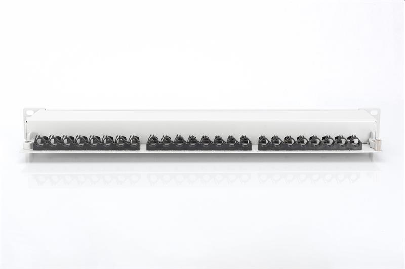 DIGITUS 19" patch panel 24port 1U Cat6A, STP, Krone LSA+, vyväz. lišta, sivý RAL7035 