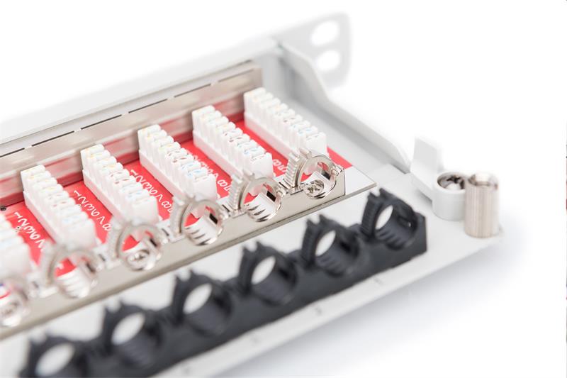 DIGITUS 19" patch panel 24port 0,5U Cat6A, STP, Krone LSA+, vyväz. lišta, sivý RAL7035  