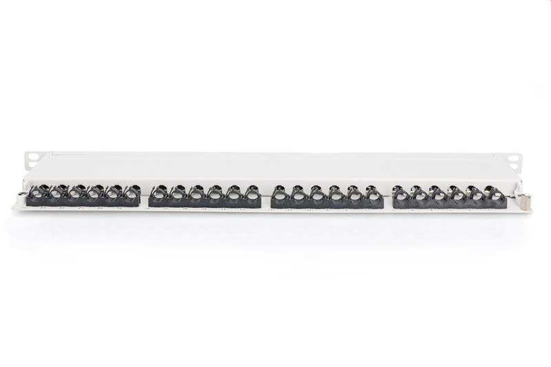 DIGITUS 19" patch panel 24port 0,5U Cat6A, STP, Krone LSA+, vyväz. lišta, sivý RAL7035  