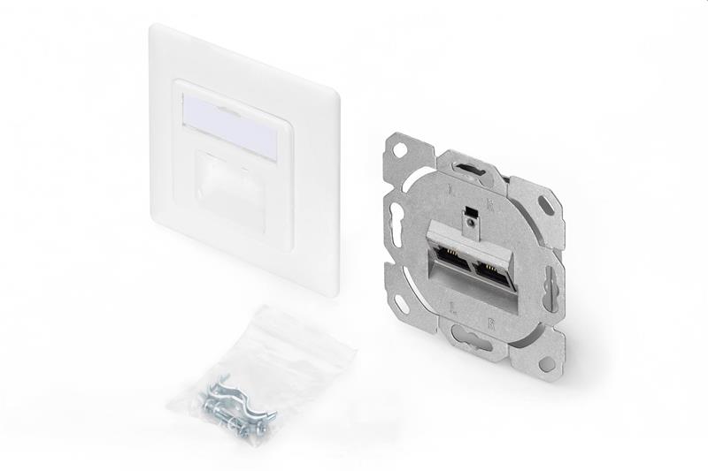 DIGITUS Zásuvka Profi STP 2 port, Cat6A pod omietku, LSA, biela, vertikal.kabel.instalace 