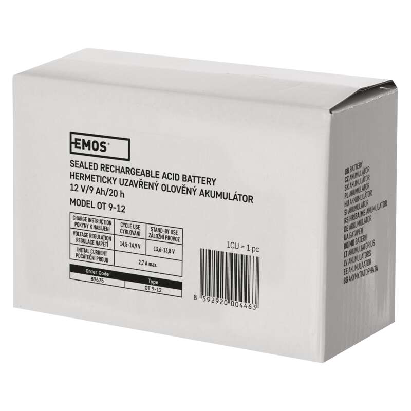 EMOS Bezúdržbový olovený akumulátor 12V/9Ah, faston 6,3 mm 