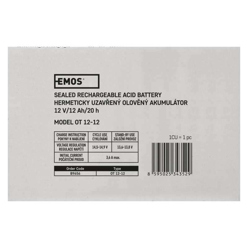 EMOS Bezúdržbový olovený akumulátor 12 V/12 Ah, faston 6,3 mm 