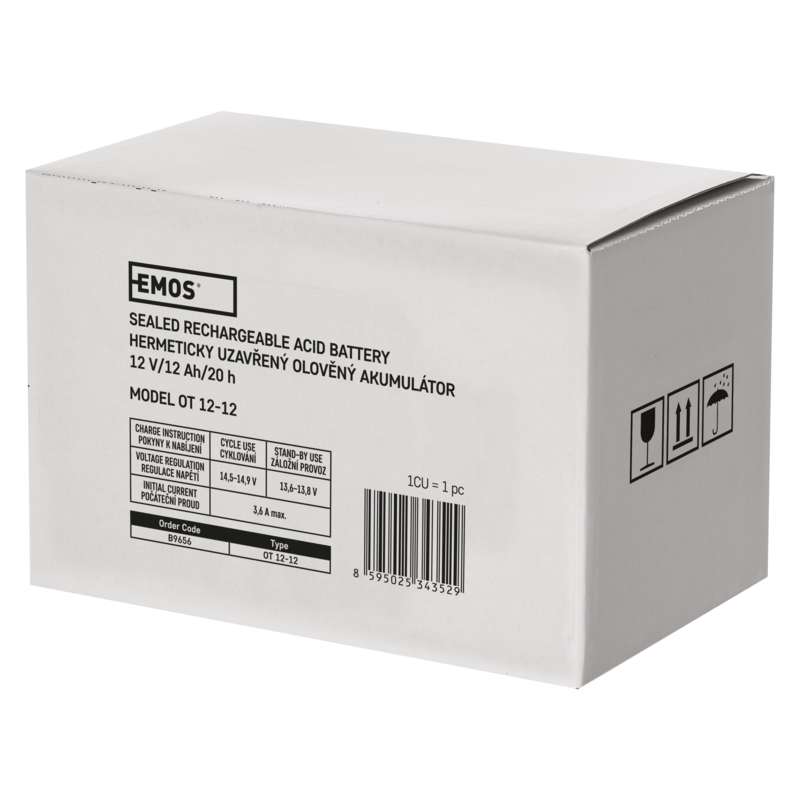 EMOS Bezúdržbový olovený akumulátor 12 V/12 Ah, faston 6,3 mm 