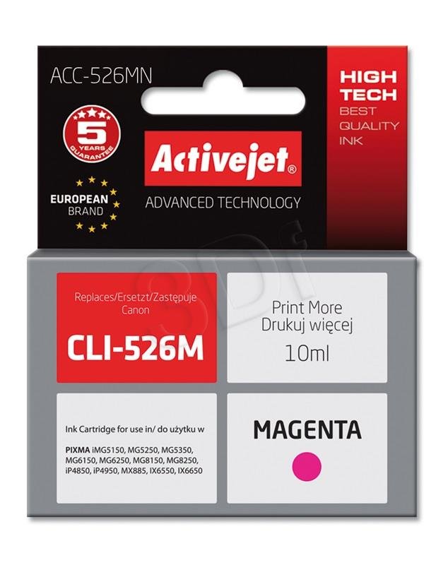 Atrament ActiveJet pre Canon CLI-526M Magenta 10ml s chipom