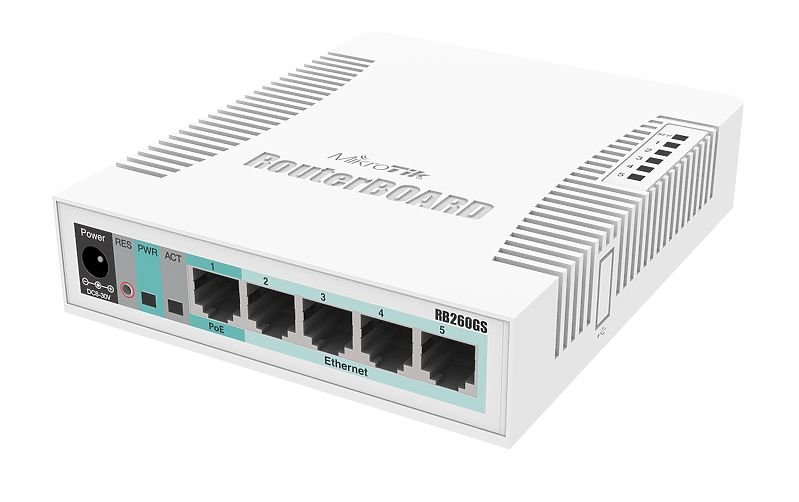 MIKROTIK RouterBOARD 260GS  5-port Gigabit smart switch + 1x SFP (SwitchOS, plastic case + zdroj)