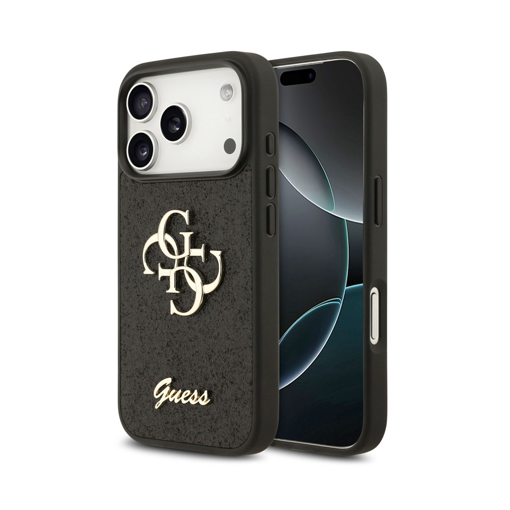 Guess PU Fixed Glitter 4G Metal Logo kryt iPhone 18 Pro čierny